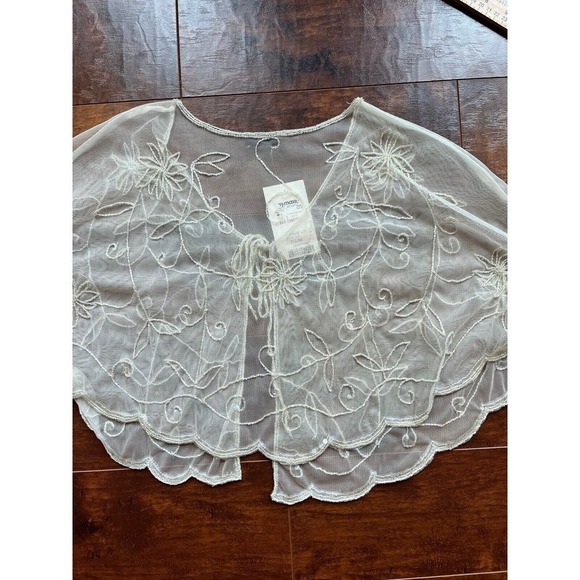 Vintge Y2K New Kenneth Cole Sheer Beaded Tie Front Cardigan Shawl One Size - Picture 7 of 7